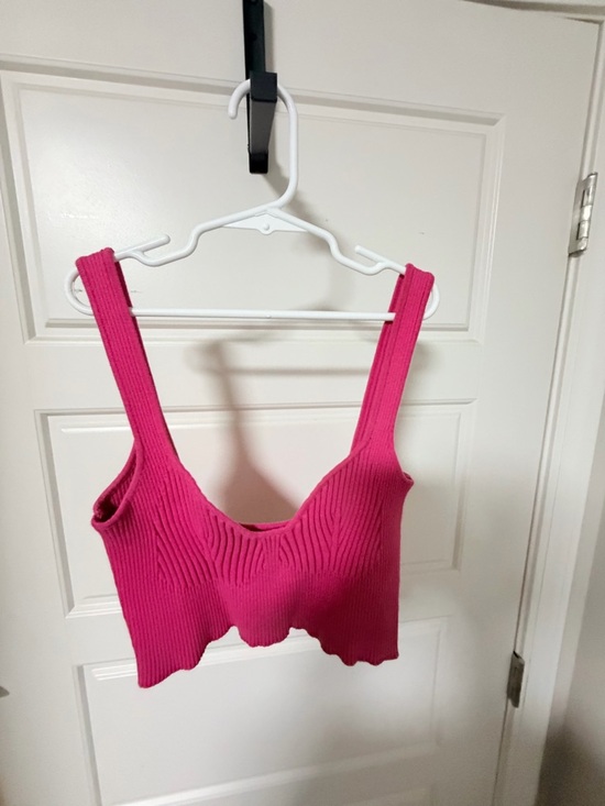 Maniere De Voir Fuchsia Ribbed Sweetheart Crop Top - Picture 3 of 5